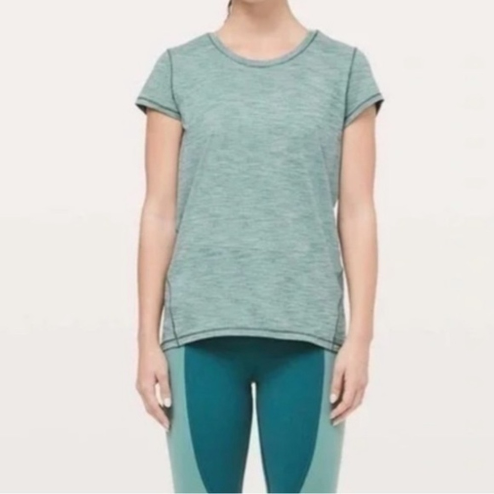 Lululemon Another Mile Short Sleeve Heathered Green Smoke